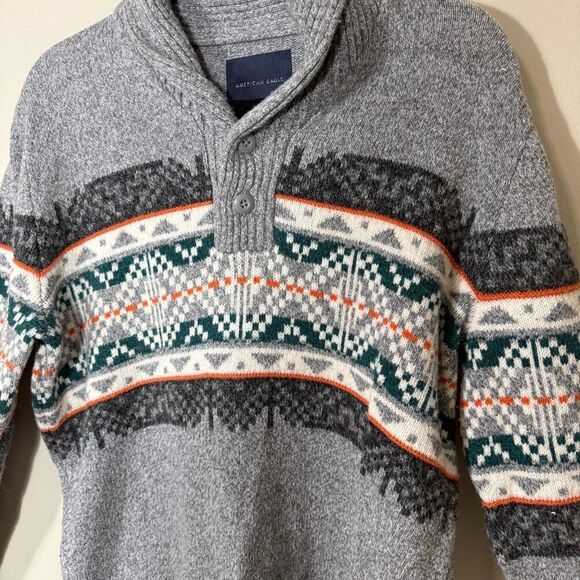 American Eagle Men’s Gray Fair Isle Grandpa Pullover Sweater Size Medium Tall - Picture 5 of 5